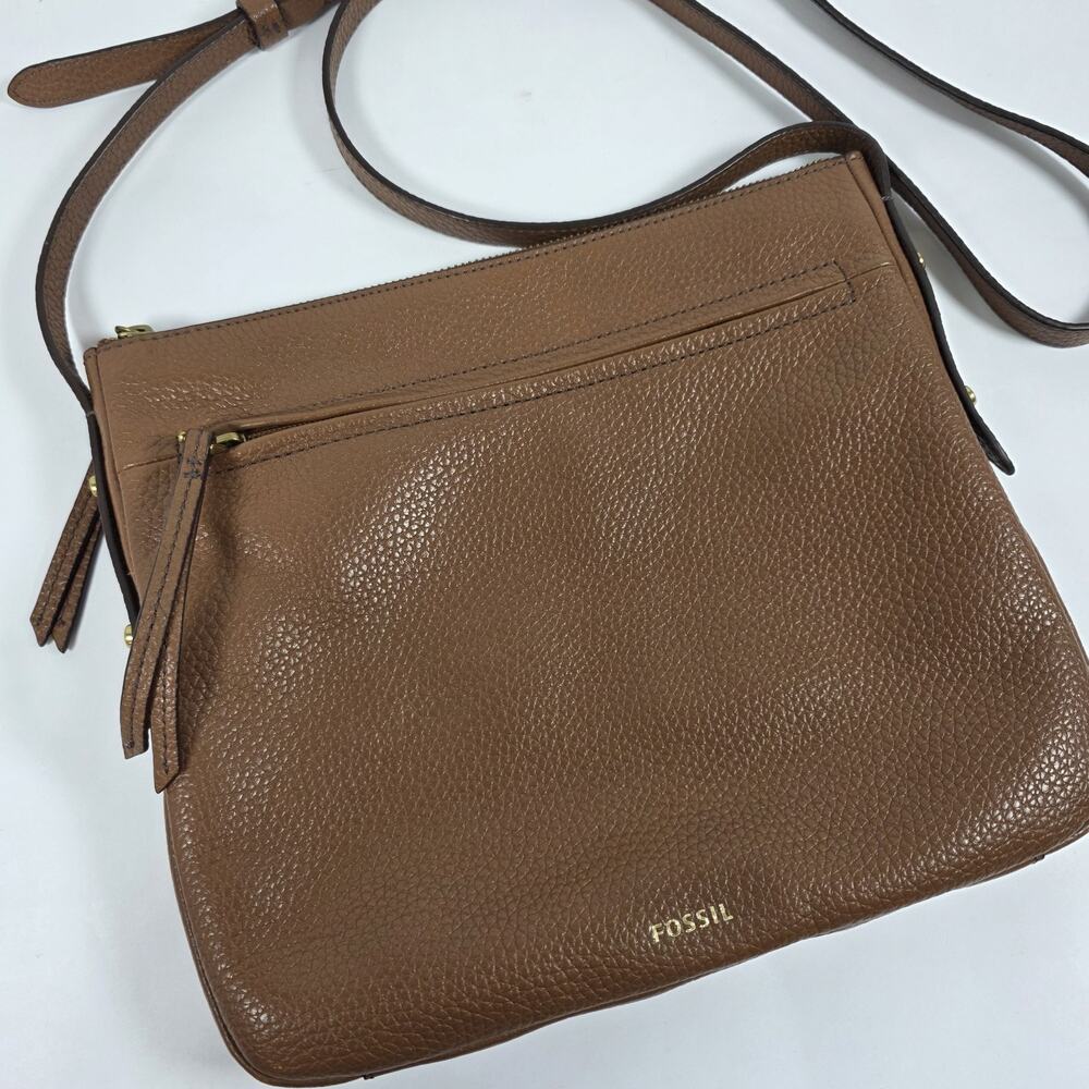 Fossil Gemma Brown Pebbled Leather Crossbody Purse Shoulder Bag Adjustable